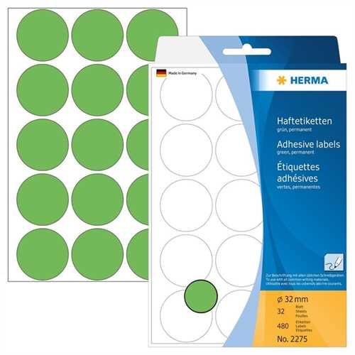 HERMA Markierungspunkt, Handbeschriftung, selbstklebend, Ø: 32 mm, grün (480 Stück)