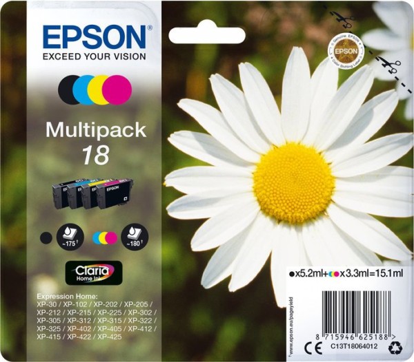 Epson 18 Multipack Schwarz / Cyan / Magenta / Gelb (C13T18064012)