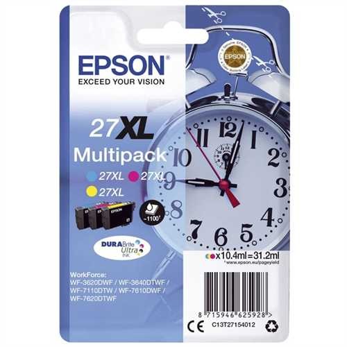 EPSON Tintenpatrone, 27XL, C13T27154012, original, 3er sortiert, 10,4 ml, 1.100 Seiten (3 Stück)