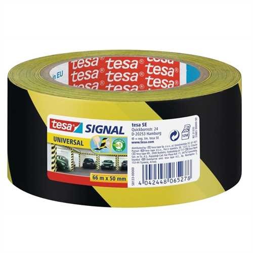 tesa Warnband Signal UNIVERSAL, PP, selbstklebend, 50 mm x 66 m, schwarz/gelb