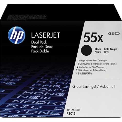 HP Toner, 55X, CE255XD, original, schwarz, 12.500 Seiten (2 Stück)