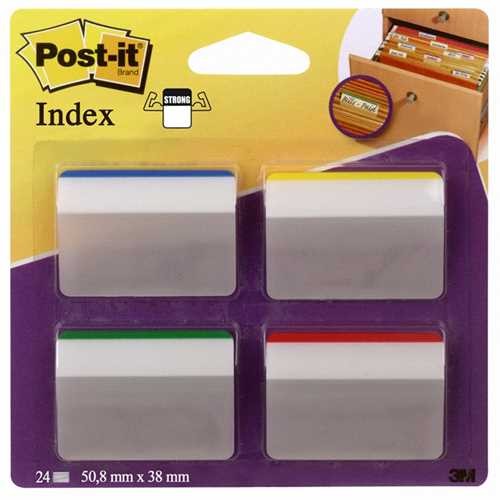 Post-it Haftmarker Index STRONG, gebogen, 50,8 x 38 mm, 4farbig sortiert, 6 Blatt (4 Stück)