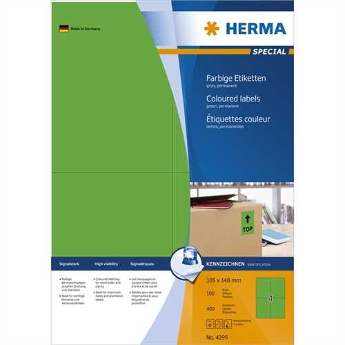 HERMA Etikett, Inkjet/Laser/Kopierer, selbstklebend, 105 x 148 mm, grün (400 Stück)