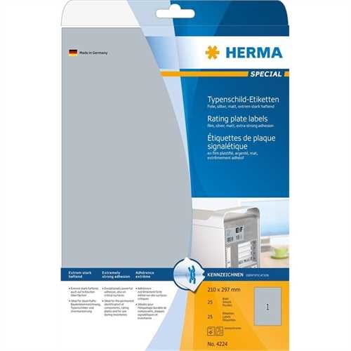 HERMA Etikett, Laser/Kopierer, auf A4-Bogen, selbstklebend, Polyesterfolie, 210 x 297 mm, silber, ma