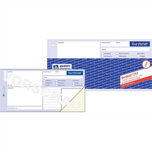 AVERY ZWECKFORM 1741 - Kurzbrief, 1/3 A4, 2fach, selbstdurchschreibend, Einbandfarbe: Blau, 2x40 Blä