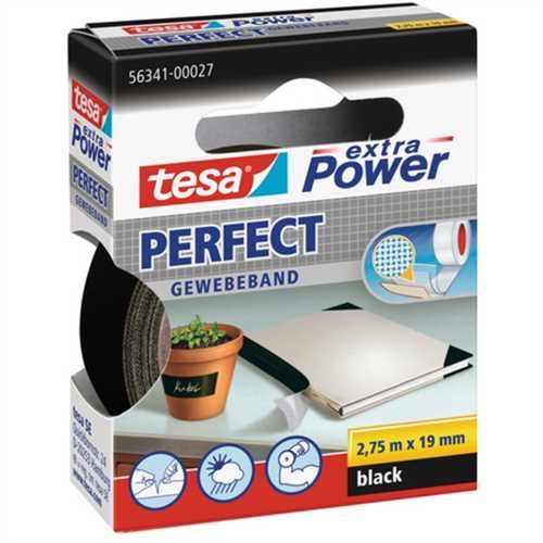 tesa Gewebeband extra Power, selbstklebend, 19 mm x 2,75 m, schwarz