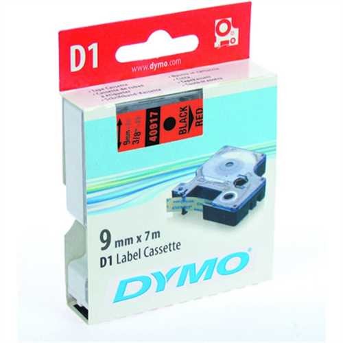 DYMO Schriftbandkassette, D1, 9 mm x 7 m, schwarz auf rot