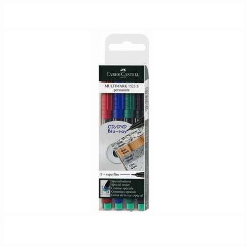 FABER-CASTELL OH-Stift MULTIMARK, S, permanent, 0,4 mm, Schreibfarbe: 4er sortiert (4 Stück)