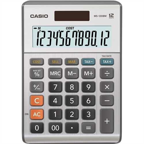 CASIO Tischrechner, MS-120BM, Solar-/Batteriebetrieb, LCD, 12stellig, 103 x 147 x 28,8 mm, silber