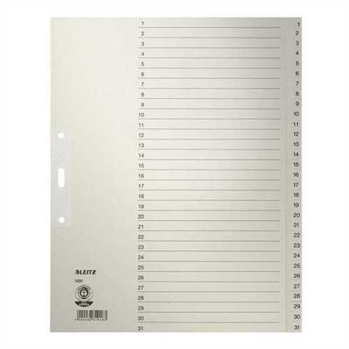 LEITZ Register, Tauenpapier (RC), 100 g/m², 1 - 31, A4, volle Höhe, überbreit, 24 x 30 cm, 31 Blatt,