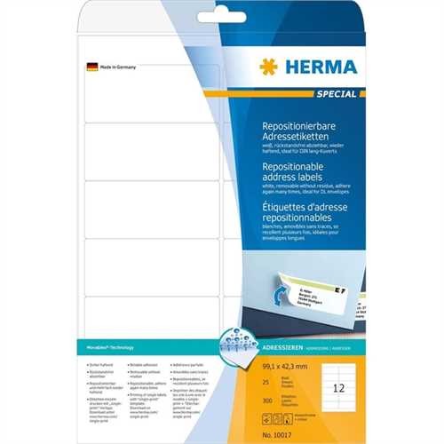 HERMA Etikett, Inkjet/Laser/Kopierer, selbstklebend, ablösbar, abgerundete Ecken, 99,1 x 42,3 mm, we