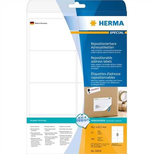 HERMA Etikett, Inkjet/Laser/Kopierer, selbstklebend, ablösbar, abgerundete Ecken, 99,1 x 67,7 mm, we