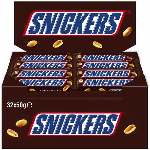 SNICKERS Schokoladenriegel, Single-Pack, 32 x 50 g (1.600 g)