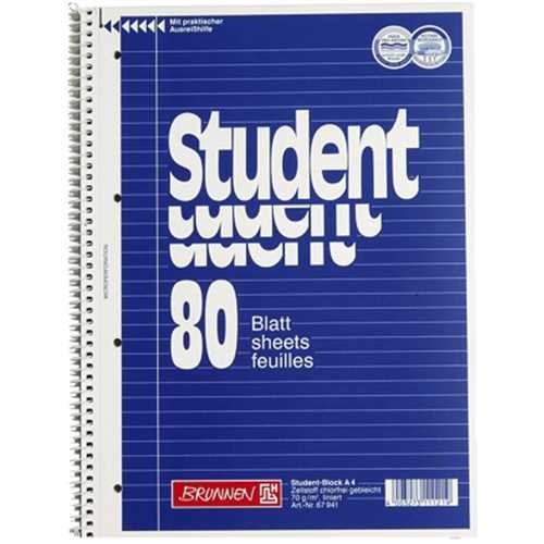 BRUNNEN Collegeblock Student, liniert 32 Linien, 4fach Standardlochung, A4, chlorfrei gebleicht, Ein