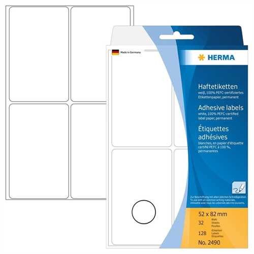 HERMA Etikett, Handbeschriftung, auf Bogen, selbstklebend, Spezialpapier, 52 x 82 mm, weiß (128 Stüc