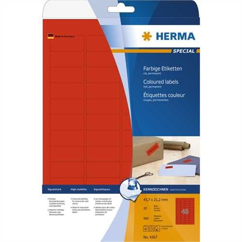 HERMA Etikett, Inkjet/Laser/Kopierer, selbstklebend, abgerundete Ecken, 45,7 x 21,2 mm, rot (960 Stü