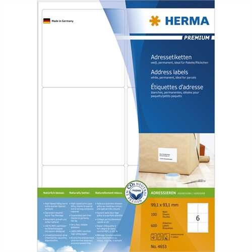 HERMA Etikett, Inkjet/Laser/Kopierer, selbstklebend, abgerundete Ecken, 99,1 x 93,1 mm, weiß (600 St