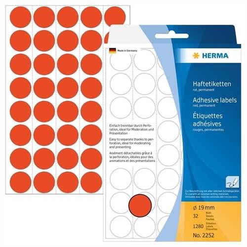 HERMA Markierungspunkt, Handbeschriftung, selbstklebend, Ø: 19 mm, rot (1.280 Stück)