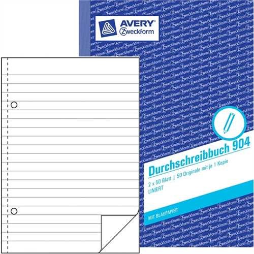 AVERY ZWECKFORM 904 - Durchschreibebuch, liniert/blanko, A5 hoch, 2fach, Weiß, Einbandfarbe: Blau, 2