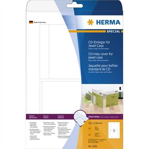 HERMA Etikett, CD-/DVD-JewelCases, Inkjet/Laser/Kopierer, Karton, weiß (25 Stück)