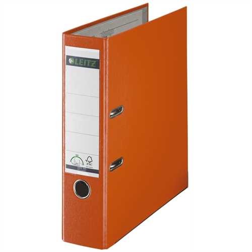 LEITZ Ordner Plastik, PP-kaschiert, Einsteckrückenschild, mit Griffloch, A4, 80 mm, orange