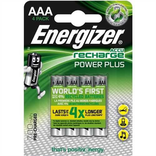 Energizer Akkumulator, POWER PLUS, Nickel-Metallhydrid, Micro, AAA, HR03, 1,2 V, 700 mAh (4 Stück)