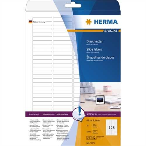 HERMA Etikett, Dias, Inkjet/Laser/Kopierer, selbstklebend, abgerundete Ecken, 43,2 x 8,5 mm, weiß (3