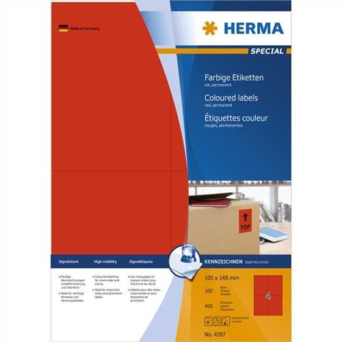 HERMA Etikett, Inkjet/Laser/Kopierer, selbstklebend, 105 x 148 mm, rot (400 Stück)