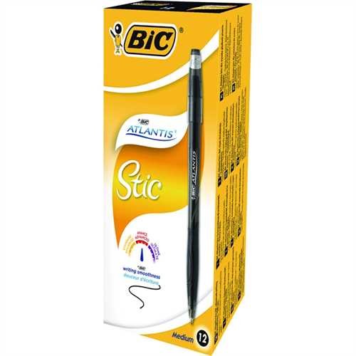 BIC Kugelschreiber Atlantis™ Stic, mit Kappe, 0,4 mm, Schreibfarbe: schwarz (12 Stück)