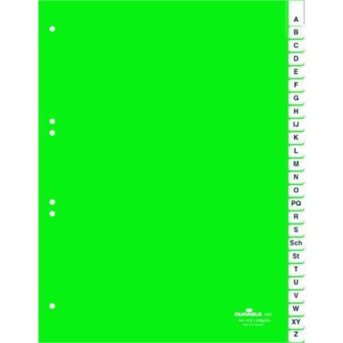 DURABLE Register, Kunststoff, A - Z, A4, volle Höhe, 25 Blatt, grün