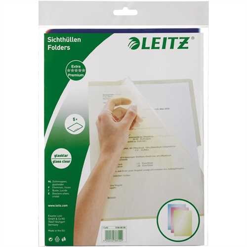 LEITZ Sichthülle Premium, PVC-Hartfolie, oben / rechts offen, A4, 0,15 mm, sortiert, glatt (5 Stück)