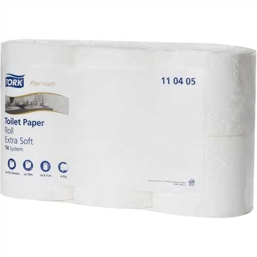 TORK Toilettenpapier Premium, Tissue, 4lagig, auf Rolle, 150 Blatt, superweiß (6 Rollen)