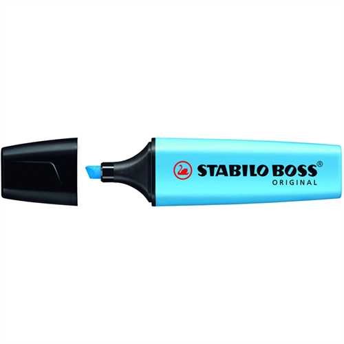 STABILO Textmarker BOSS ORIGINAL, Einweg, Keilspitze, 2 - 5 mm, Schreibfarbe: blau (10 Stück)