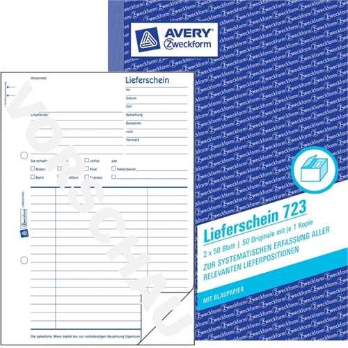 AVERY ZWECKFORM 723 - Lieferschein, Karton, A5 hoch, 1. Blatt bedruckt, Einbandfarbe: Blau, 2x50 Blä