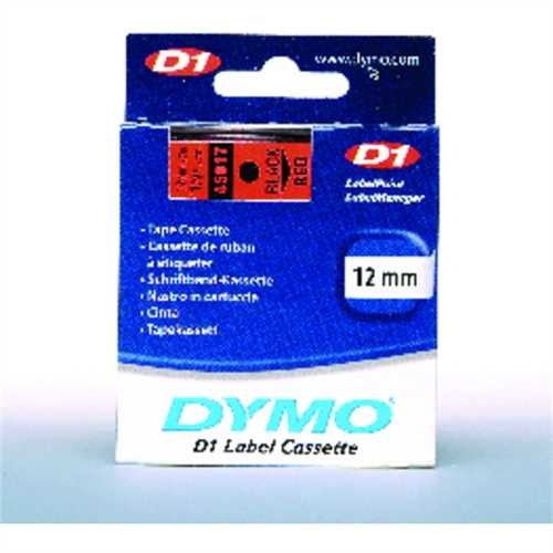 DYMO Schriftbandkassette, D1, 12 mm x 7 m, schwarz auf rot