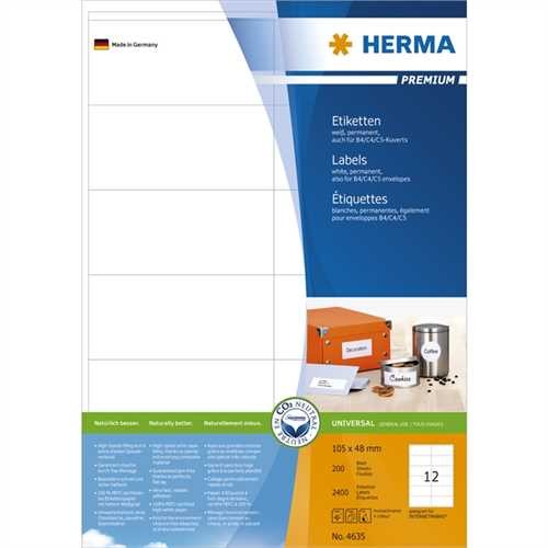 HERMA Etikett, Inkjet/Laser/Kopierer, selbstklebend, 105 x 48 mm, weiß (2.400 Stück)