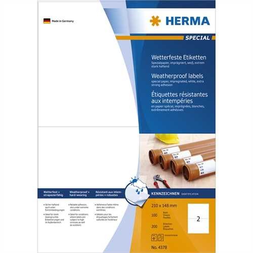 HERMA Etikett, wetterfest, Laser/Kopierer, auf A4-Bogen, selbstklebend, Spezialpapier, 210 x 148 mm,