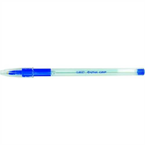 BIC Kugelschreiber Cristal GRIP, Einweg, mit Kappe, 0,4 mm, transparent, Schreibfarbe: blau