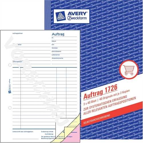 AVERY ZWECKFORM 1726 - Auftrag, Buch, A5 hoch, 3fach, selbstdurchschreibend, 1. / 2. / 3. Blatt bedr