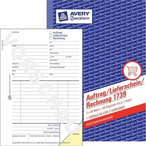 AVERY ZWECKFORM 1739 - Auftrag/Lieferschein/Rechnung, A5 hoch, 2fach, selbstdurchschreibend, 1. / 2.