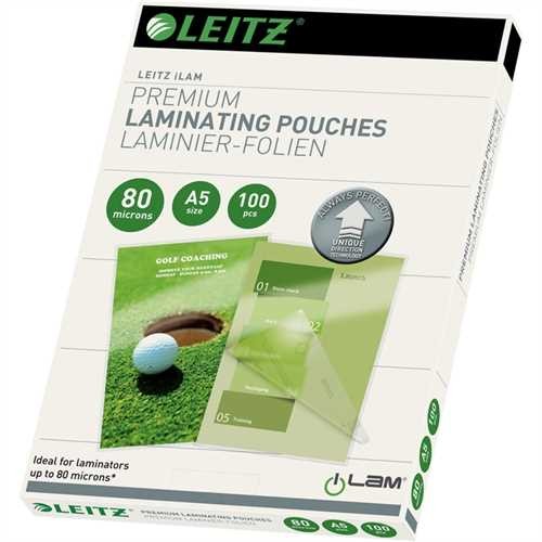 LEITZ Laminiertasche iLAM UDT, A5, 0,08 mm, farblos, glänzend (100 Stück)