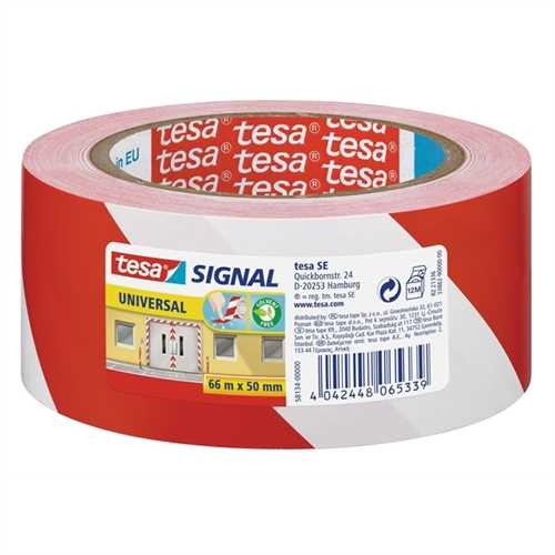 tesa Warnband Signal UNIVERSAL, PP, selbstklebend, 50 mm x 66 m, rot/weiß