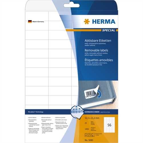 HERMA Etikett, Inkjet/Laser/Kopierer, selbstklebend, ablösbar, 52,5 x 21,2 mm, weiß (1.400 Stück)