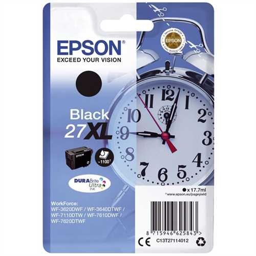 EPSON Tintenpatrone, 27XL, C13T27114012, original, schwarz, 17,7 ml, 1.100 Seiten