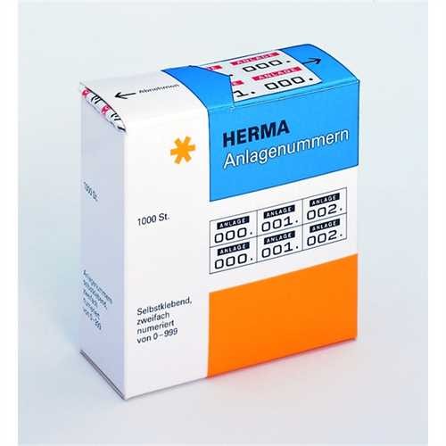 HERMA Anlagenummer, 0 - 999, Kartonspender, selbstklebend, Papier, 22 x 15 mm, weiß, Druckfarbe: rot