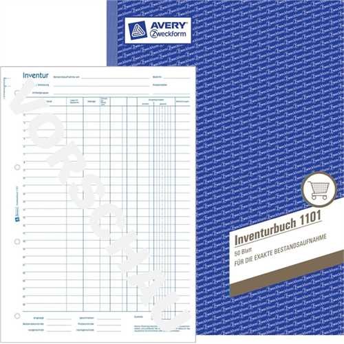 AVERY ZWECKFORM 1101 - Inventurbuch, A4 hoch, Weiß, Einbandfarbe: Blau, 50 Blätter