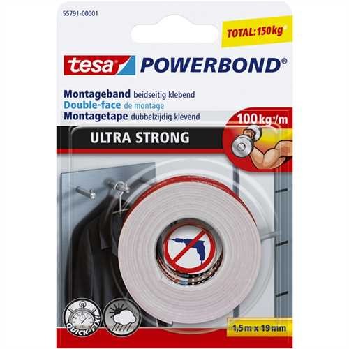 tesa Montageband POWERBOND ULTRA STRONG, selbstklebend, 19 mm x 1,5 m