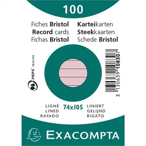 EXACOMPTA Karteikarte, liniert, A7, Karton, 205 g/m², rosa (100 Stück)