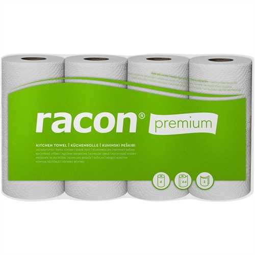 racon Küchenrolle premium, Zellstoff, 2lagig, 64 Blatt, 26 x 22 cm, weiß (4 Rollen)