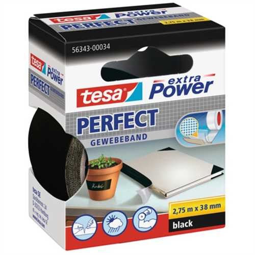 tesa Gewebeband extra Power, selbstklebend, 38 mm x 2,75 m, schwarz